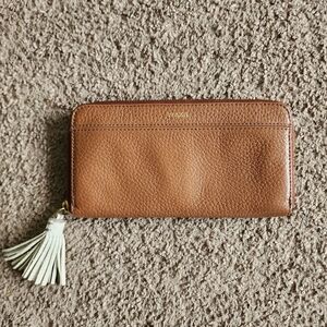 Fossil Tara Zip Tan Wallet Off White Tassle
